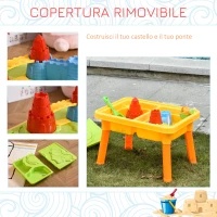 HOMCOM Sabbiera per Bambini Tavolo da Gioco Sensoriale con 2 Vani Separati per Acqua e Sabbia, 23 Pezzi, 59x42x37cm(m-6)