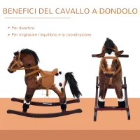 HOMCOM Cavallo a Dondolo Giocattolo Per Bambini con Effetti Sonori Legno 71×28×60cm Marrone Scuro(m-4)