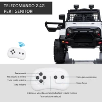 HOMCOM Macchina Elettrica per Bambini Jeep Fuoristrada con Telecomando, 2 Velocità 3-5km/h e USB, Bianco, 99.2x66.6x66.6cm(m-5)