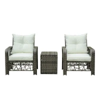 Outsunny Set 2 Poltrone da Giardino e Tavolino Contenitore in Rattan PE e Acciaio, Arredamento da Esterno Grigio e Beige(m-4)