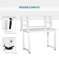 HOMCOM Scrivania Ufficio e Casa per Computer con Scaffale e Ampio Piano di Lavoro, Struttura Legno e Metallo 120x60x125cm, Bianco(m-4)
