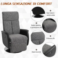 HOMCOM Poltrona Relax Manuale con Schienale Reclinabile 135°, Girevole 360°, Lino Grigio e Similpelle Nera, 71x81x111cm(m-7)