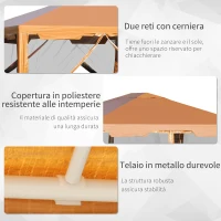 Outsunny Tenda Gazebo da Giardino Pieghevole con Zanzariera, Struttura in Metallo Copertura PE, 395x295cm, Marrone(m-5)