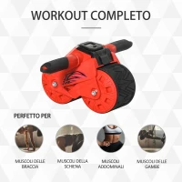 HOMCOM AB Wheel Attrezzo per Allenamento Addominali, Impugnature Antiscivolo e Tappetino per Ginocchia, 40x25x16cm Rosso(m-7)