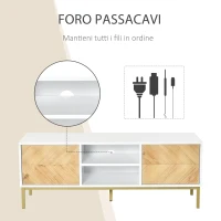 HOMCOM Mobile Porta TV Moderno con 2 Armadietti e Vano Centrale, Mobiletto Basso per TV fino 60'', Bianco e Color Legno, 120x40x44.6cm(m-5)
