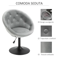 HOMCOM Sgabello Alto Poltrona in Velluto con Schienale e Altezza Regolabile, Arredamento Moderno Casa 66x60x82-94cm Grigio(m-5)