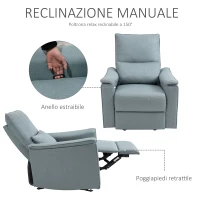 HOMCOM Poltrona Reclinabile Manuale con Extra Imbottitura, Inclinazione 150° con Poggiapiedi, 83x90x104cm Grigio-verde(m-6)