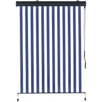 Outsunny Tenda Avvolgibile a Rullo da Esterno, Impermeabile, Funzionamento Manovella, Grigia Bianca e Blu 140 x 200 cm(m-4)
