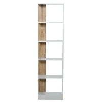 HOMCOM Scaffale Libreria a Parete in Legno Color Rovere e Bianco con 5 Ripiani, Antiribaltamento, 45 x 21 x 170cm(m-4)