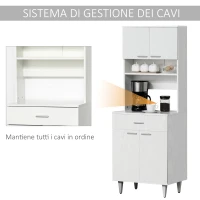 HOMCOM Credenza Alta da Cucina, Madia Classica Bianca in Legno con 2 Armadietti e 1 Mensola, Bianco, 60x40x160cm(m-6)