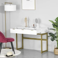 HOMCOM Toeletta da Camera in MDF e Metallo, Tavolo per Trucco con 3 Cassetti 100x40x76cm Bianco e Oro(m-4)