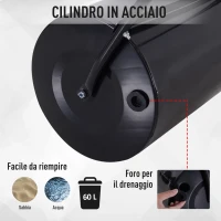 Outsunny Rullo da Giardino in Metallo Impermeabile Nero, Serbatoio Fino 60 Litri (Acqua o Sabbia), 57x40x123cm(m-5)