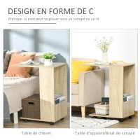 HOMCOM Table basse bout de canapé table d'appoint table de lit à roulette avec rangement chêne clair(m-5)