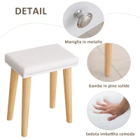 Homcom Postazione Trucco in Legno Bianco con Specchio Scorrevole Sgabello 2 Cassetti e 5 Ripiani(m-7)