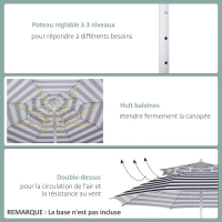 Outsunny Parasol droit octogonal double toit Ø 223 cm tissu polyester haute densité anti-UV hauteur réglable sac de transport inclus bleu blanc(m-6)