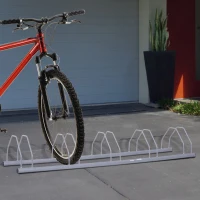 HOMCOM Rastrelliera Portabiciclette per 5 Bici, Acciaio Zincato Antiruggine, Fissaggio Parete/Pavimento 140.5 x 30 x 21.5cm(m-2)