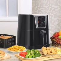 HOMCOM Friggitrice ad Aria Calda Temperatura Regolabile da 80-200°C, 1300W, Friggitrice Senza Olio da 4L con Timer 30 minuti, Spegnimento Automatico, Nero(m-2)