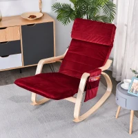 HOMCOM Sedia a Dondolo in Legno con Poggiagambe Regolabile e Tasca Portaoggetti, per Relax o Allattamento, Rossa(m-2)