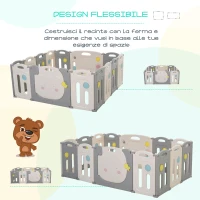 HOMCOM Box Recinto per Bambini +6 Mesi con 14 Pannelli a Incastro con Serratura e Giochi, Grigio e Bianco 160x152x62cm(m-5)