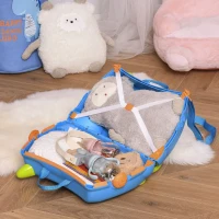 HOMCOM Valigia Cavalcabile Bimbi, Trolley per Bambini 3-6 Anni, Bagaglio a Mano per Aereo, Azzurro, 46x22x33.5cm(m-2)