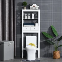 Kleankin Mobile per WC Scaffale Bagno Salvaspazio, 3 Mensole e 2 Cassetti(m-2)