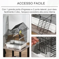 PawHut Gabbia per Uccelli in Metallo con Maniglia, Vassoio Estraibile, Pioli e Altalena in Plastica, 39x34x47cm(m-5)