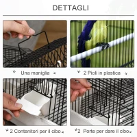 PawHut Gabbia per Uccelli in Metallo con Maniglia, Vassoio Estraibile, Pioli e Altalena in Plastica, 39x34x47cm(m-7)