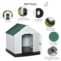 PawHut Cuccia per Cani Medi da Esterno e Interno, Casetta in Plastica con Cancello Rimovibile, 78x87x81cm, Bianco Verde Nero(m-7)
