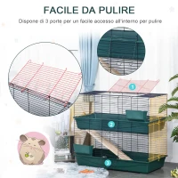 PawHut Gabbia per Conigli Porcellini d'India e Piccoli Animali a 2 Livelli con Rampa, 3 Porte e 2 Mangiatoie, 118x59x102cm(m-6)