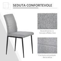 HOMCOM Set di 4 Sedie Imbottite da Salotto con Rivestimento Tessuto e Gambe in Metallo, Grigio(m-5)