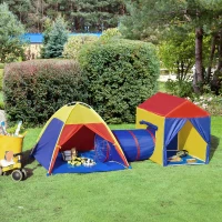 HOMCOM Tenda da Gioco 6in1 per 2-4 Bambini, Tunnel Pieghevole e Borsa di Trasporto, per Interno ed Esterno, 390x260x92cm(m-4)