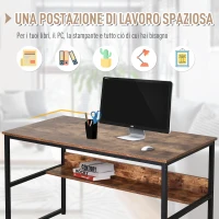 HOMCOM Scrivania Moderna Design Industriale in Metallo e Pannelli Truciolari Impermeabili e Antigraffio con Mensola, 120x60x77cm(m-5)