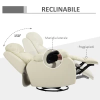 HOMCOM Poltrona Relax Reclinabile a 150°, Girevole e con Poggiapiedi, Similpelle PU e Metallo, Bianco, 90x101x102cm(m-4)