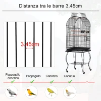 PawHut Gabbia per Uccelli, Canarini e Volatili, Voliera per Pappagallini in Metallo Nero con Ruote 53x53x153cm(m-6)