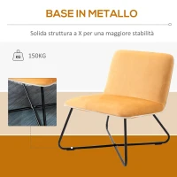 HOMCOM Poltrona in Velluto Stile Nordico Senza Braccioli, Poltroncina da Camera con Base in Metallo Incrociata, 55x69x68cm, Giallo(m-5)
