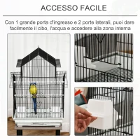 PawHut Gabbia per Uccelli in Metallo e Plastica con Maniglia di Trasporto e Vassoio Estraibile, 51x40x67cm(m-5)