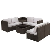 Outsunny Set da Giardino 8 Pezzi con 4 Poltrone, 2 Poltrone Angolari e 2 Tavolini per Giardino in Rattan Marrone(m-1)