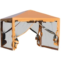 Outsunny Tenda Gazebo da Giardino Pieghevole con Zanzariera, Struttura in Metallo Copertura PE, 395x295cm, Marrone(m-1)