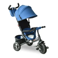 HOMCOM Triciclo per Bambini con Maniglione Tettuccio Deluxe Struttura Metallo 102 x 49 x 102cm Nero Blu(m-1)