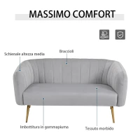 HOMCOM Divano 2 Posti Design Moderno Imbottito con Braccioli e Spalliera, per Soggiorno, Sala, Ufficio, Colore Grigio(m-8)