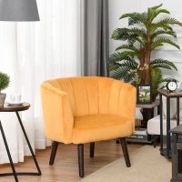 HOMCOM Poltrona in Velluto per Soggiorno, Poltroncina per Camera da Letto in Stile Vintage Gialla 79x66.5x79cm(m-2)