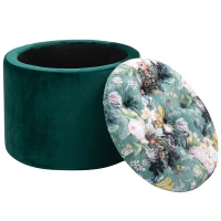 HOMCOM Pouf Contenitore Poggiapiedi Rotondo, Coperchio Imbottito e Trapuntato(m-4)