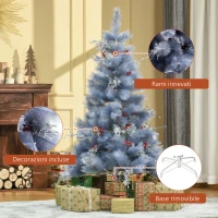 HOMCM Albero di Natale Artificiale 150cm, Albero di Natale Argento con Bacche Rosse, 222 Rami e Base, Grigio(m-4)