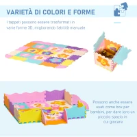 HOMCOM Tappeto Puzzle per Bambini da 25 Pezzi Area Coperta 0.9㎡, Assemblaggio Piatto e 3D a Recinto, Multicolore(m-4)
