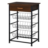 HOMCOM Mobiletto Cucina Salvaspazio con Cassetto e Cestelli Estraibili in Metallo e Legno, Marrone e Nero, 60x40x86.3cm(m-1)