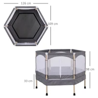 HOMCOM Trampolino Elastico Salvaspazio per Bambini 3-12 Anni (Max. 80kg) con Rete di Protezione, Grigio, 126x109x98cm(m-3)