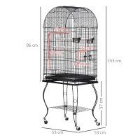 PawHut Gabbia per Uccelli, Canarini e Volatili, Voliera per Pappagallini in Metallo Nero con Ruote 53x53x153cm(m-3)