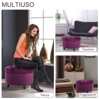 HOMCOM Pouf Contenitore in Velluto Viola per Camera, Design Vintage e Seduta in Stile Chesterfield Imbottita, 54x54x22cm(m-6)