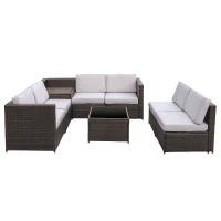 Outsunny Set da Giardino 8 Pezzi con 4 Poltrone, 2 Poltrone Angolari e 2 Tavolini per Giardino in Rattan Marrone(m-9)