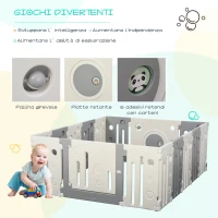 HOMCOM Recinto Box per Bambini +6Mesi da 16 Pezzi con Struttura a Incastro, Serratura e Giochi, Grigio e Bianco 190x150x64cm(m-6)